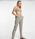 Asos Design Side Tab Peg Pants Set In Khaki Check-green