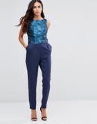 Little Mistress Sleeveless Jumpsuit With Metallic Jacquard Top - Black