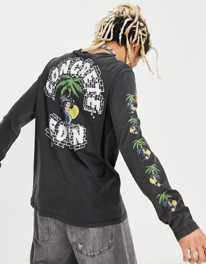 Allsaints Damnation Long Sleeve Top With Arm Print In Black