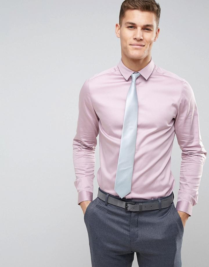 Asos Wedding Slim Sateen Shirt In Pink - Pink