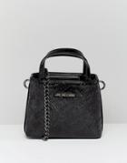 Love Moschino Metallic Embossed Logo Handle Bag With Strap - Black