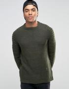 Religion Sweater With Ribbed Arm Detail - Green