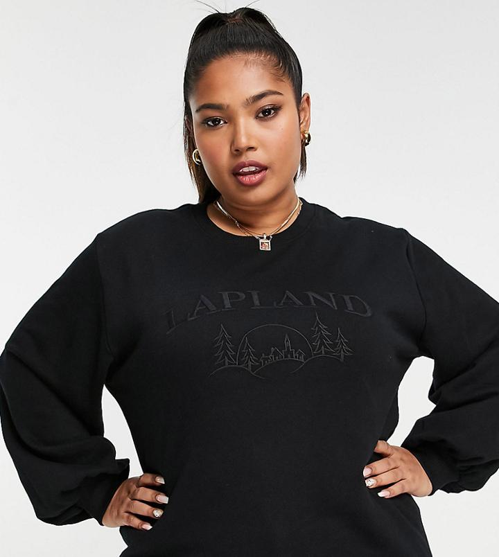 Threadbare Plus Christmas Sweater With Embroidery In Black