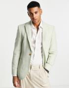 Asos Design Super Skinny Wool Mix Suit Jacket In Dusky Green Twill