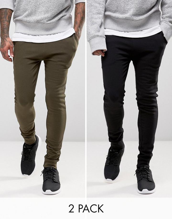 Asos Super Skinny Joggers 2 Pack Black/khaki - Multi