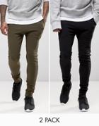 Asos Super Skinny Joggers 2 Pack Black/khaki - Multi