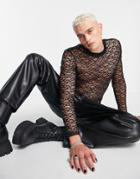 Asos Design Skinny Long Sleeve T-shirt In Black Lace Mesh