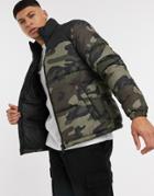 Jack & Jones Originals Puffer In Camo Color Block-green