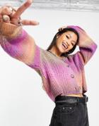 Topshop Knitted Bright Spacedye Crop Cardi In Pink