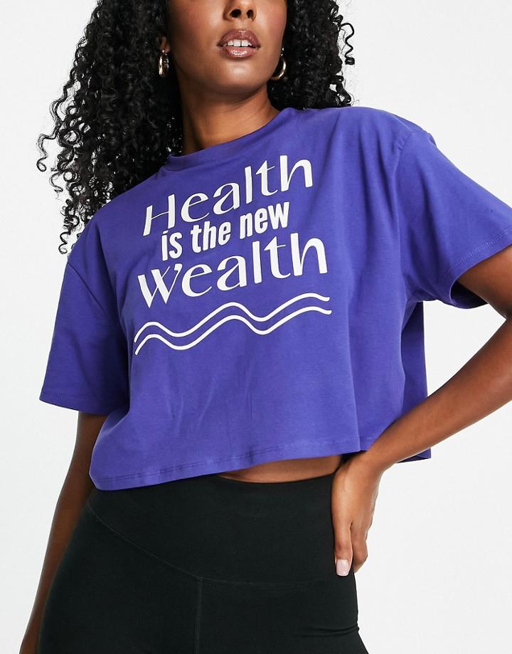 Hoxton Haus Slogan Gym Crop Top In Blue