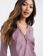 Asos Design Slim Fit Satin Shirt In Lilac-no Color