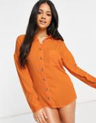 Influence Cheesecloth Beach Shirt Dress In Orange