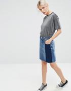 Asos Denim Deconstructed Mini Pelmet Skirt - Blue