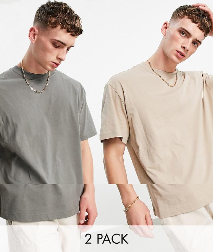 Weekday Oversized T-shirt 2-pack In Beige & Dark Gray-multi