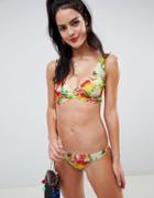 Asos Design Wrap Triangle Bikini Top In Tropical Fruit Print - Multi