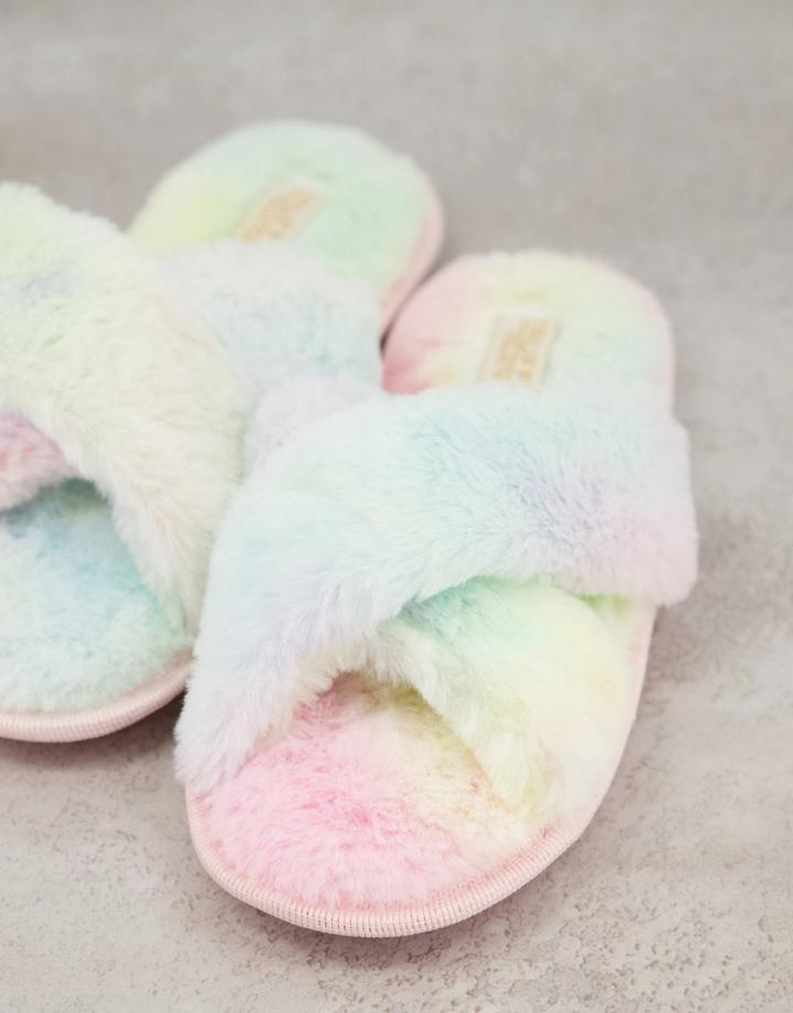 Truffle Collection Cross Strap Slippers In Tie Dye-multi