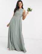 Asos Design Bridesmaid Maxi Dress With Soft Pleated Bodice-green