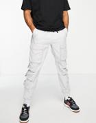 Topman Relaxed Nylon Multi Pocket Cargo Pants In Gray-grey