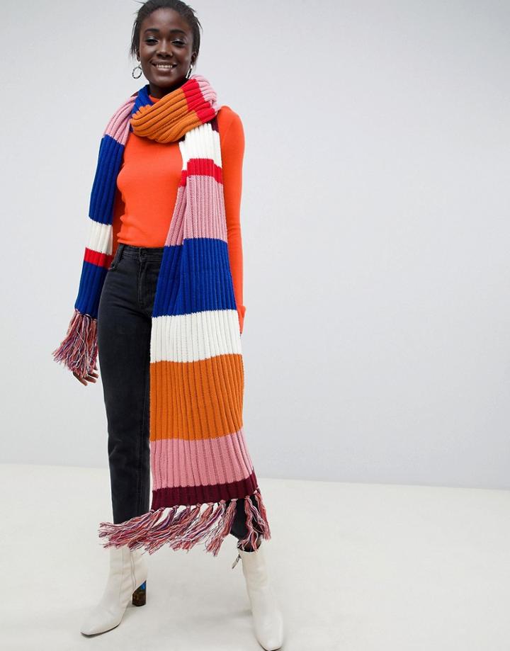 Asos Design Knitted Multi Stripe Super Long Scarf With Tassels - Multi