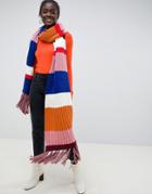 Asos Design Knitted Multi Stripe Super Long Scarf With Tassels - Multi