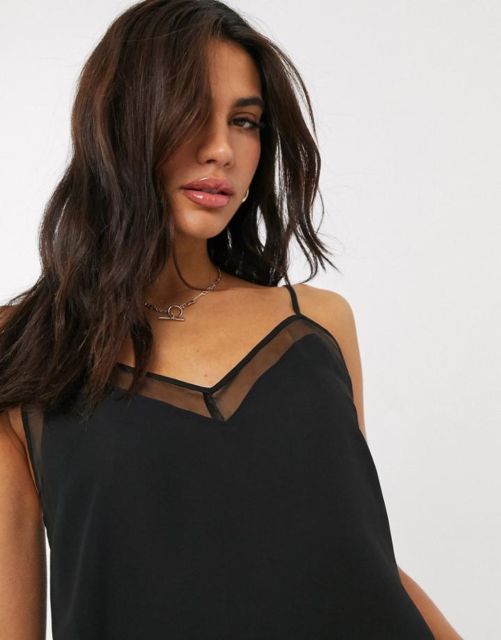Asos Design Organza Insert Cami Top In Black