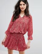 Ba & Sh Tiered Skirt Printed Dress - Red