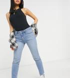 Asos Design Petite Mid Rise Vintage 'skinny' Jeans In Pretty Midwash-blues
