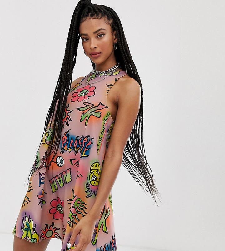 Collusion Graphic Print Swing Mini Dress-multi