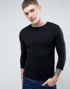 Asos Long Sleeve T-shirt With 3/4 Sleeve And Crew Neck In Black - Black