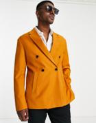 Gianni Feraud Loose Fit Drop Shoulder Double Breasted Suit Jacket-brown