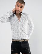 Devils Advocate Skinny Fit Printed Floral Shirt - White