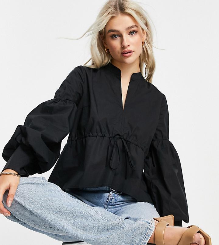 Y.a.s Petite Peplum Hem Shirt With Draw String In Black