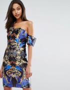 Skeena S Structured Bardot Mini Dress In Allover Print - Multi
