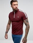 Fred Perry Sports Authentic Slim Fit Taped Zip Neck Pique Polo Shirt Red - Red