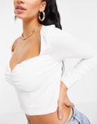 Asos Design Hourglass Sweetheart Top With Ruched Bust And Long Sleeves In White