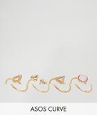 Asos Curve Pack Of 4 Pretty Engraved Shape And Stone Rings - Gold