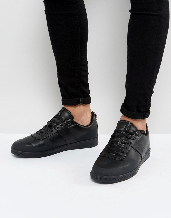 Jack & Jones Kleen Faux Leather Sneakers In Black - Navy