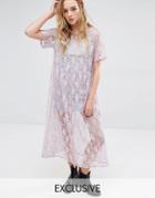 Reclaimed Vintage Awkward Length Smock Dress In Lace - Lilac