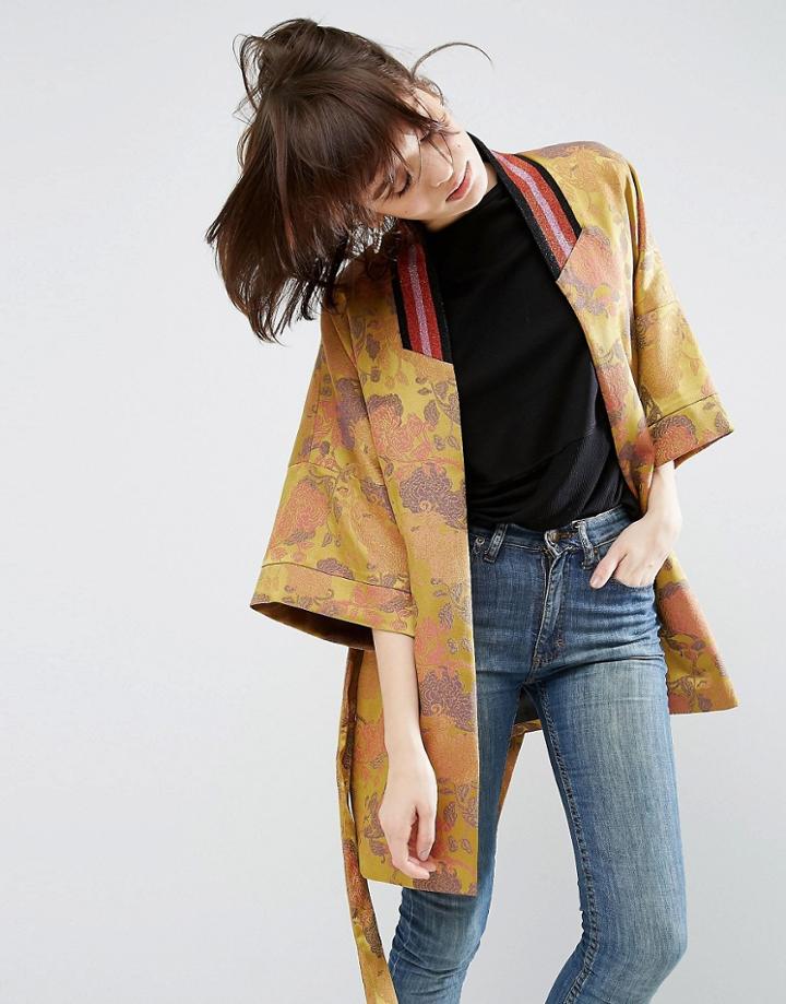 Asos Jacquard Kimono With Tipped Rib - Multi