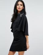 Little Mistress Flutter Sleeve High Neck Dress - Black