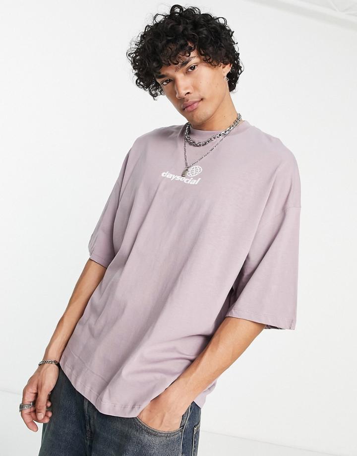 Asos Daysocial Oversized T-shirt With Front Logo Print In Mauve Purple