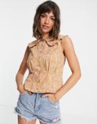 Y.a.s Organic Cotton Collar Detail Sleeveless Blouse In Orange Floral-multi