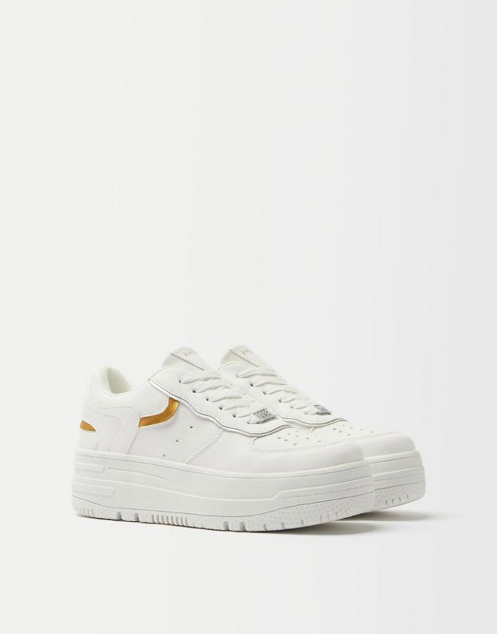Bershka Platform Sneakers With Metallic Details-copper