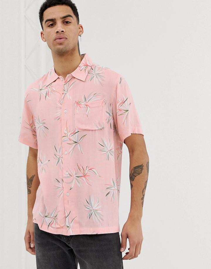 Bellfield Paradise Print Viscose Shirt In Pink - Pink