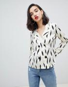 Asos Design Double Breasted Top In Mono Jacquard Print - Multi