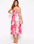 Little Mistress Bandeau Midi Dress In All Over Floral Print - Multi