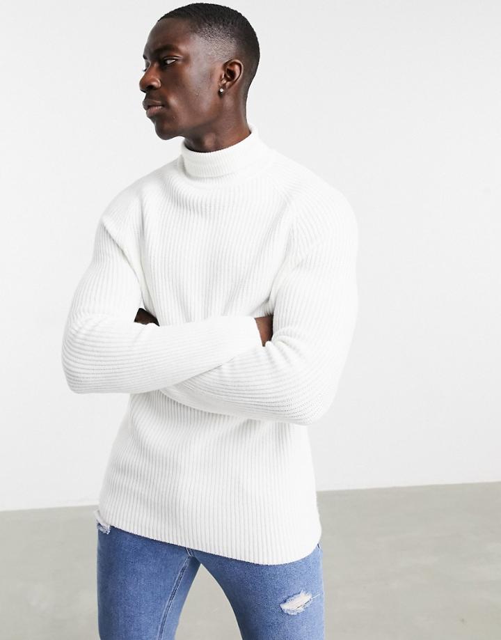 Bershka Knitted Roll Neck Sweater In White