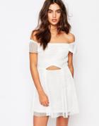 Missguided Bardot Grid Lace Prom Dress - White