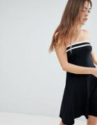 Asos Design Bandeau Skater Dress With Sports Stripe - Black