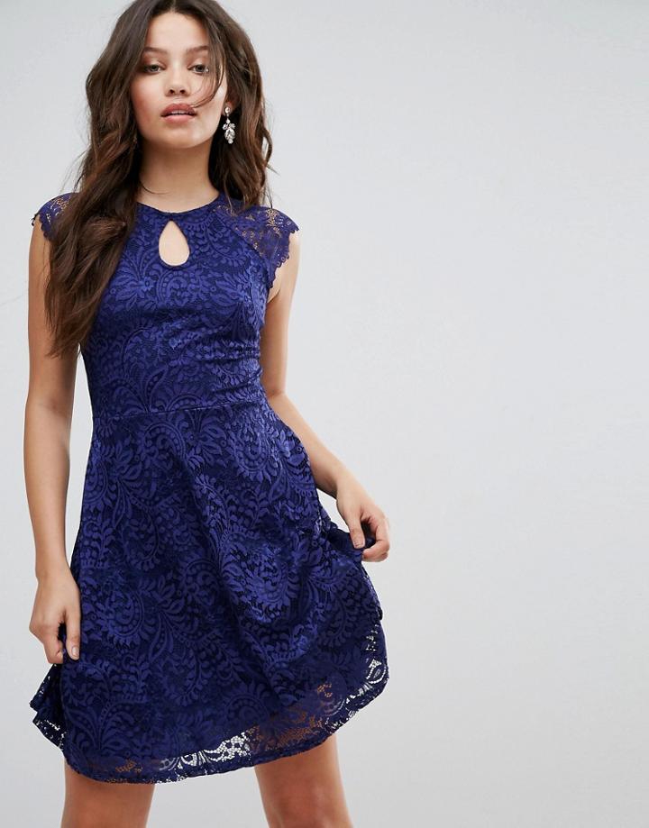 Lipsy Navy Lace Skater Dress - Navy